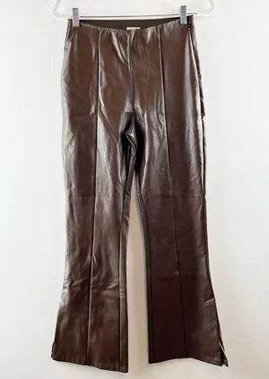 Abercrombie & Fitch Vegan Leather High Rise Pull On Flare Pants Brown Medium thumbnail 1
