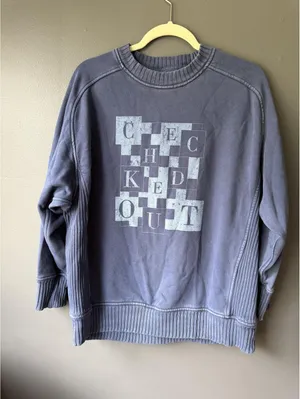 Aerie Graphic Crewneck Sweatshirt Blue Gray Women's Relaxed Fit thumbnail 1