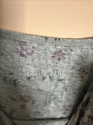 Aeropostale Grey Floral Spaghetti Strap Tank with Purple Flowers thumbnail 2