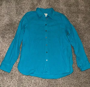 J.Crew Women's Long Sleeve Button-Down Shirt in Teal Gauze thumbnail 1