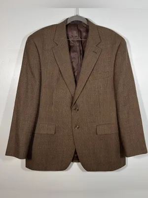 Oversized Brown Lambswool Micro Check Blazer Menswear Heritage 90s Style XL thumbnail 2