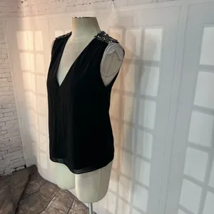 Alice & Olivia black embellished shoulder sleeveless blouse size XS thumbnail 5
