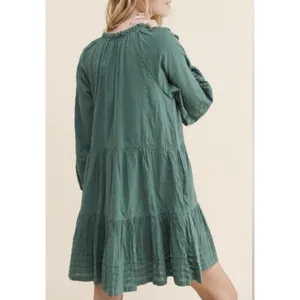 Anthropologie Carrie Mini Dress Green Peasant Tiered Tunic Lace Sleeve Sz S Boho thumbnail 2