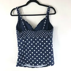 Lands End Tankini Top Underwire Removable Pads Tummy Control Polka Dot Navy 4 thumbnail 2
