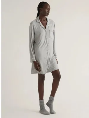 Quince Gray Bamboo Jersey Pajama Sleep Shirt with White Trim Size Medium thumbnail 2