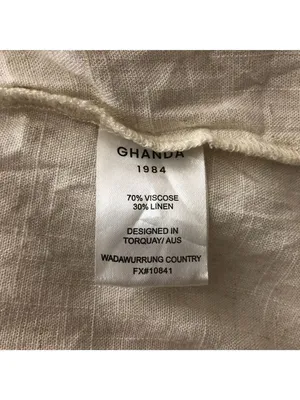 Ghanda Linen Blend Maxi Dress Tie Front V Neck Beige S thumbnail 4