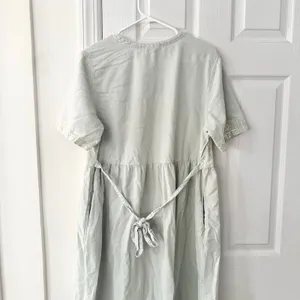Cotton USA Light Blue Wash Graphic Print Loose Button Dress Vintage Lagenlook L thumbnail 5