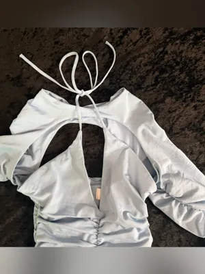 Oh Polly Light Blue Long Sleeve Cut Out Mini Dress thumbnail 2