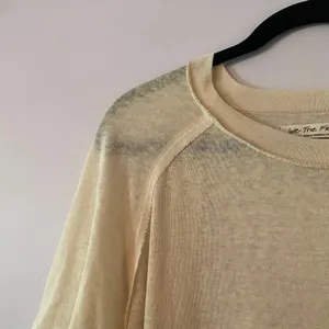 We The Free Cream Knit Short Sleeve Loungewear Top Oversized Women's size XS thumbnail 4