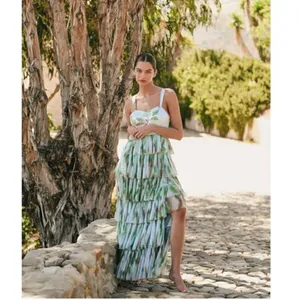 HUTCH Anthropologie Mariah Floral‎ Pleated Tulle Maxi Blue Dress Sz 2 thumbnail 2