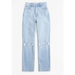 Abercrombie Curve Love 90s Straight High Rise Jeans Size 26 (2) Blue Distressed thumbnail 11