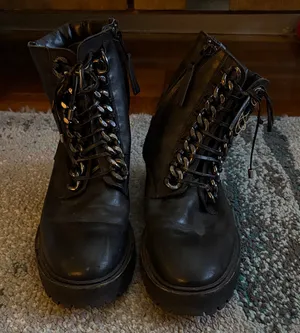 Zara Black Ankle Boots with Chain Accents thumbnail 1