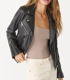 Stradivarius Genuine Leather Moto Biker Jacket Black Size S thumbnail 1