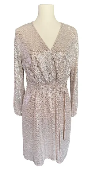 JM Studio‎ by John Meyer Metallic Sequin Wrap Dress Gold Size 14 Long Sleeve thumbnail 1