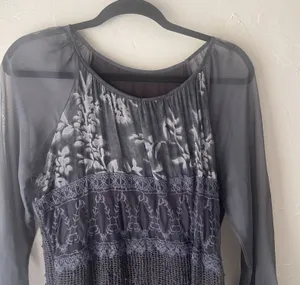 Women's Medium‎ Blue Waffle Floral Boho Chiffon Fairy Feminine Danity Top thumbnail 1