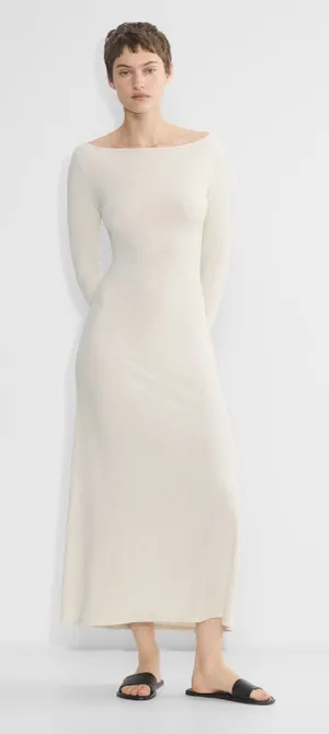 Aritzia The Group by Babaton Luxe Lounge Tulsi Ribbed Maxi Dress M Oatmeal thumbnail 1