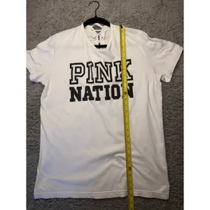 PINK Victoria's Secret White Lace Up Short Sleeve Graphic Tee Large thumbnail 4