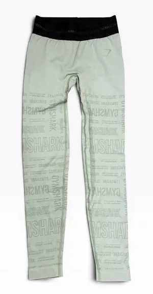 Gymshark Sage Green‎ All Over Logo Print Low Rise 24" Seamless Leggings Small thumbnail 1