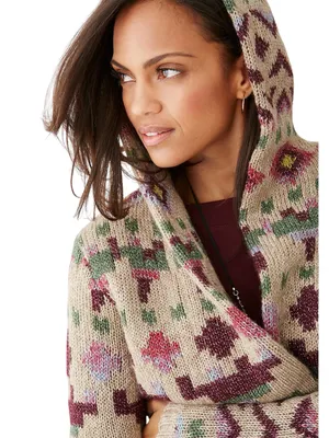 J.Jill Lenox hooded cardigan sweater geometric fair isle relaxed front pockets thumbnail 3