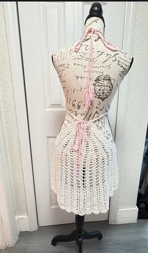 Love Tease ✨ Love Sense Crochet Rainbow Halter Mini Dress Cover Up S/M Pastel Festival Boho ✨ thumbnail 5