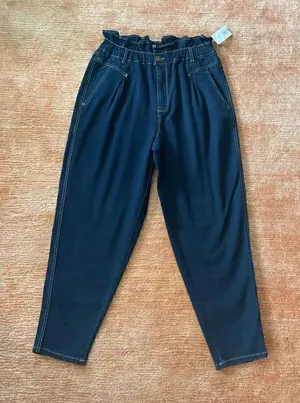 NWT VINTAGE AMERICA Jeans Pants Denim Paperbag Waist 80s Retro Size 12 thumbnail 1
