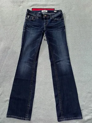 MEK Denim Jean Pant Women's Moscow Slim Boot Distressed Blue Dark Wash Size 27 thumbnail 1