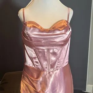 Pink Full Length Prom Party Dress Criss Cross Back Straps Leg Slit Size 14 NEW thumbnail 2