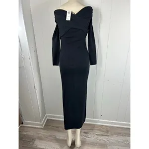 Abercrombie & Fitch Black Off Shoulder Sweater Dress NWT Midi Bodycon Elegant XS thumbnail 5