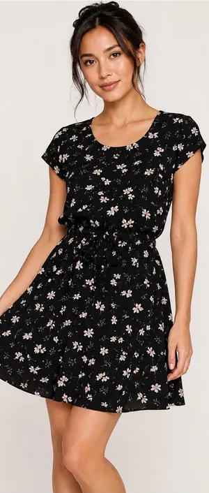 Banana Republic Black Floral Tie-Waist Mini Dress thumbnail 1