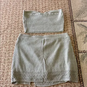 American Eagle Outfitters Sage Green Crochet Tube Top & Mini Skirt Set thumbnail 2