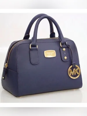MICHAEL KORS Saffiano Leather Satchel Bag in Dark Navy Blue stewardess thumbnail 2