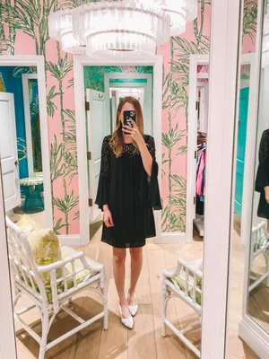 Lilly Pulitzer Size 12 Onyx Black Bell Sleeve Lace Trim Dress womens thumbnail 6