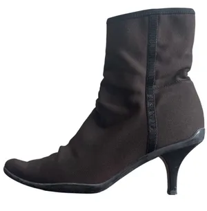 Vintage Prada Tessuto Nylon Sock Booties Kitten Heel Y2K Brown 38.5 thumbnail 1