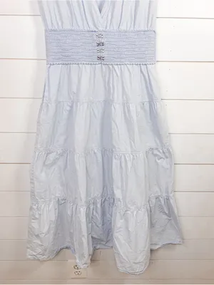 Derek Lam Light Blue Poplin V-Neck Tiered Midi Dress EUC US Size 4 MSRP $398 thumbnail 9