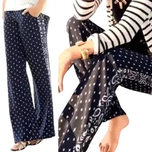 Cabi Pants Women 2 Navy Blue White Geometric Track‎ Star Flowy Wide Leg Trousers thumbnail 2