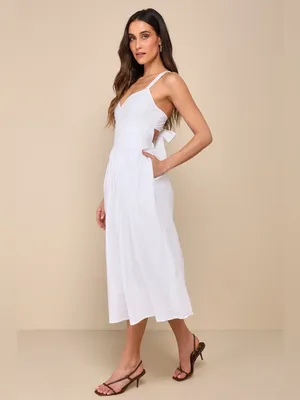 Lulu's Strolling Sicily White Pleated Backless Midi Dress With Pockets thumbnail 4