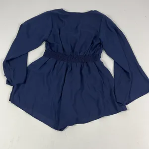 Altar'd State Romper Womens Medium Blue Chiffon Long Sleeve V-Neck Elastic Waist thumbnail 7