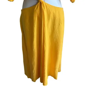 FARM RIO Midriff Dress Size S Yellow Puff Sleeve Off Shoulder Knotted Boho thumbnail 9