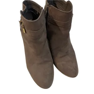 Beige Tan Heeled Booties Buckle Design Women’s Shoe Size 10 Suede Boots! thumbnail 3