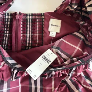Anthropologie Maeve Burgundy Tartan Plaid Puff Sleeve Mini Dress Women’s Small thumbnail 4