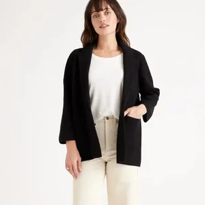 Quince 100% Organic Cotton Black Soft Relaxed Open Front Knit Blazer Medium thumbnail 3