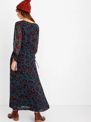 Madewell Green Floral Winter Orchid Willowleaf Tie Sleeves Maxi Dress 10 thumbnail 5