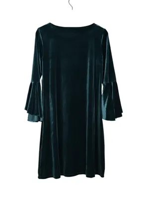 MSK Women's M Dark Green Velvet Bell Sleeve Lined Shift Dress thumbnail 2
