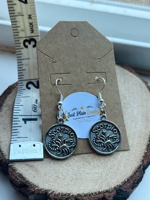 Silver Tone Scorpio Zodiac Charm Dangle Earrings Astrology Horoscope Jewelry NWT thumbnail 4