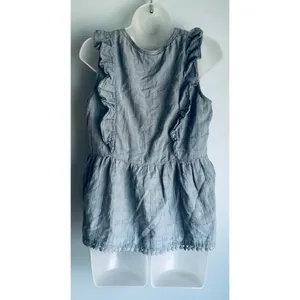 Denim Ruffle Embroidered Summer Tank Top Boho Festival Westerns Women's Large thumbnail 2