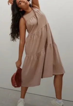 EVERLANE The‎ Weekend Tiered Tank Midi Dress Pink XS thumbnail 1