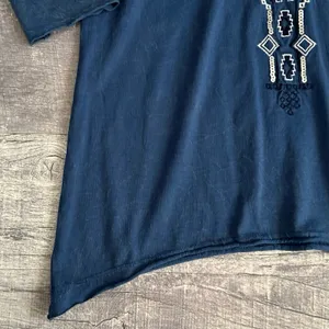 Panhandle Embroidered V Neck Shirt Womens L Cotton 3/4 Sleeve Asymmetrical Hem thumbnail 4