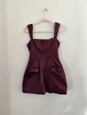 Amanda Uprichard Bethany Vegan Leather Skort Romper in Burgundy Red thumbnail 3
