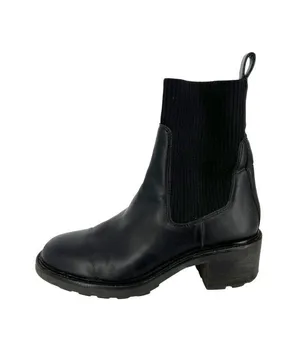 Steve Madden Kiley Black Leather Knit Block Heel Ankle Boots Size 9 thumbnail 1