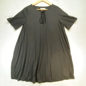 ASOS DESIGN‎ Pleated Tie Neck Babydoll Dress Black Mini Short Sleeve US 6 thumbnail 1
